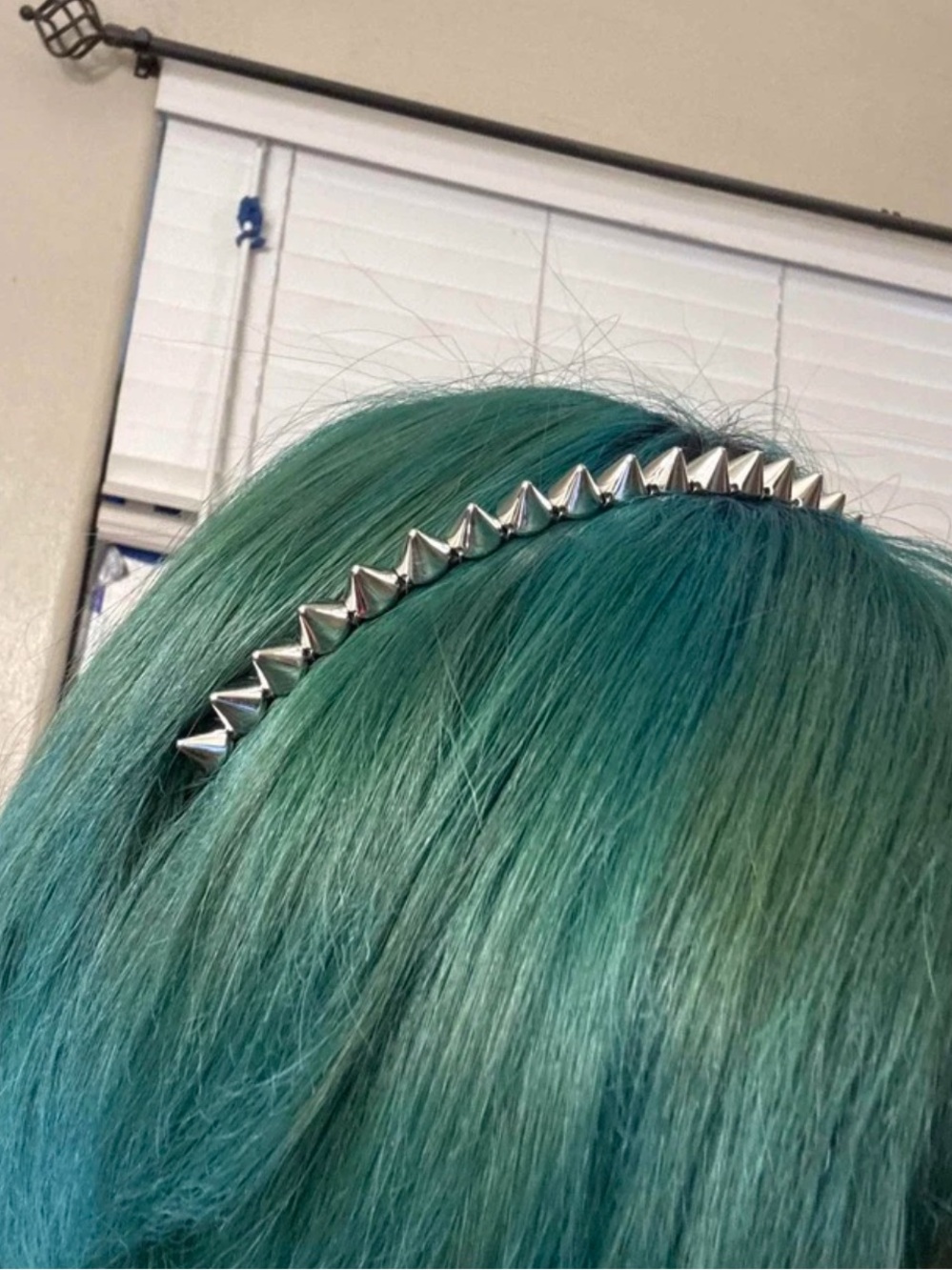 Silver Spike Headband for Women - Teal Hair Accent